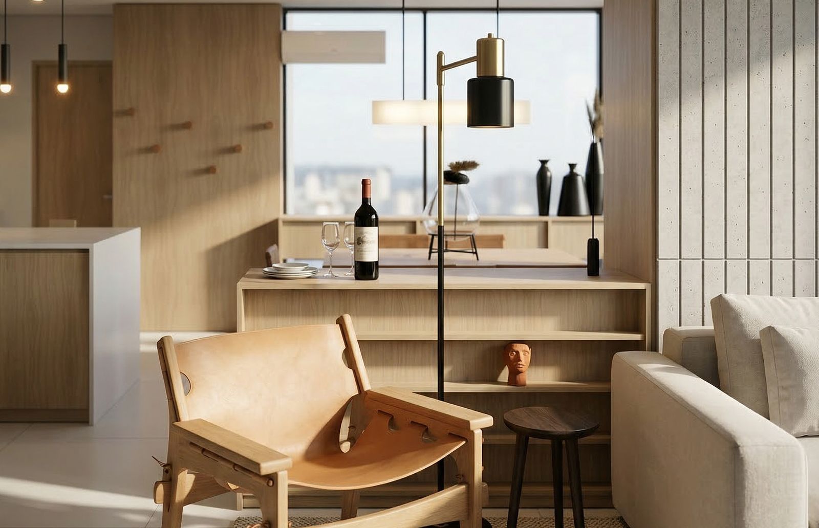Living com adega do decorado de 74 m², FR. Atlant (imagem ilustrativa)