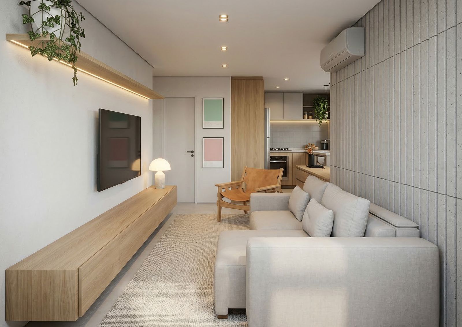 Living do apartamento decorado de 74 m² do FR. Atlant, projeto Studio Andre Lenza (imagem ilustrativa)