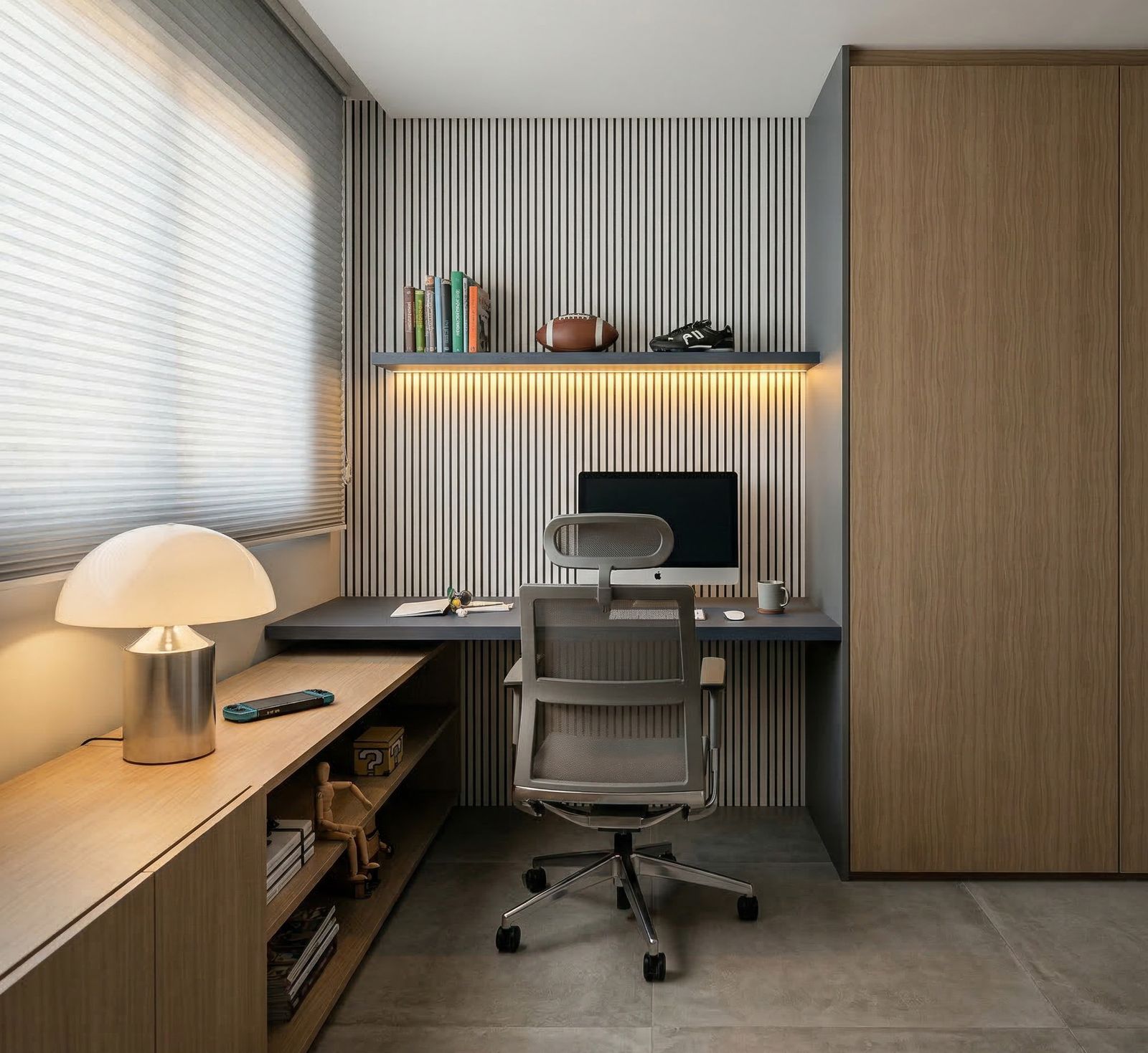 Quarto convertido em home office no decorado de 74 m², FR. Atlant (imagem ilustrativa)