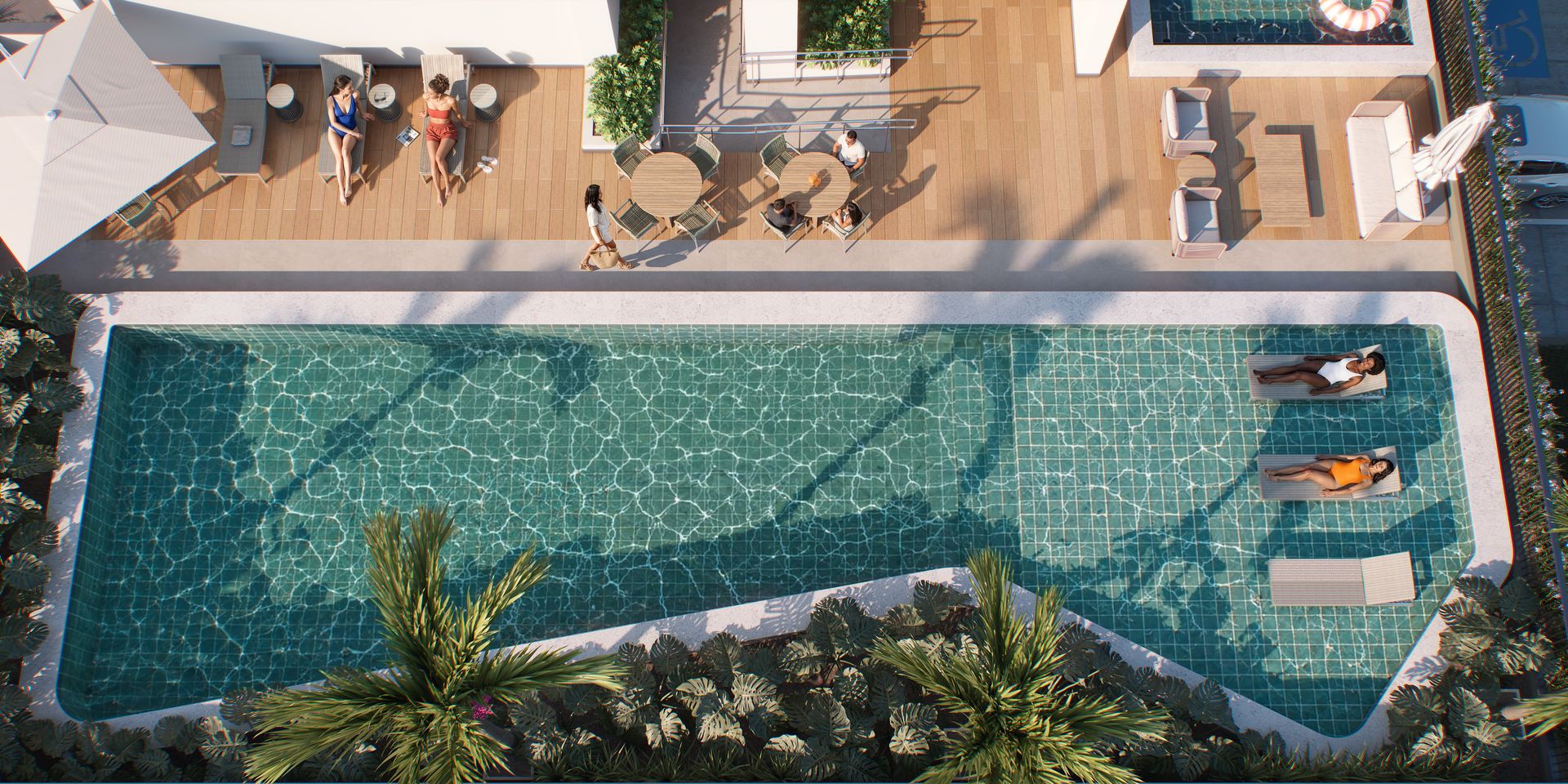 Vista aérea da piscina adulto com deck molhado do FR. Atlant (imagem ilustrativa)