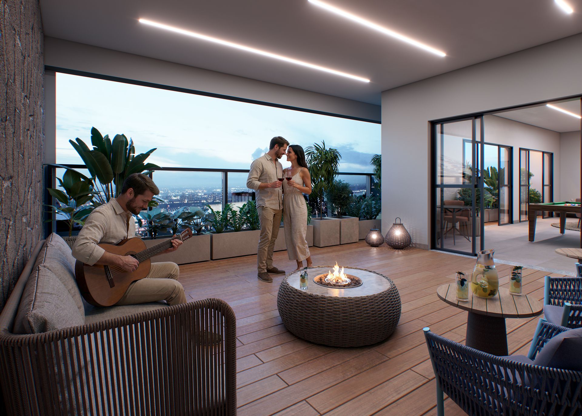 Lounge mirante do rooftop do FR. Atlant ao entardecer (imagem ilustrativa)